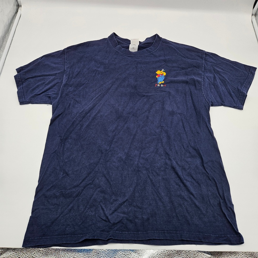 Vintage Winnie the Pooh Embroidered‎ T Shirt Navy Blue Disney XL